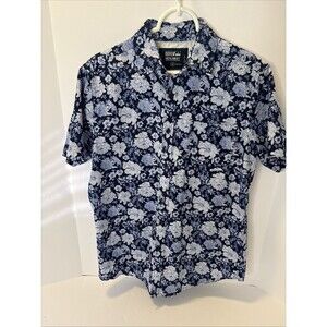 Men’s Monument Short Sleeve Button Down 100% Cotton Blue Floral Shirt Sz Medium